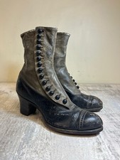Antique Victorian Edwardian Leather Button Boots Women s Scalloped High Top Shoe