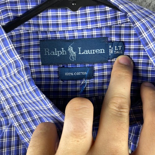 Ralph Lauren Mens Blue Check Plaid Long Sleeve Button Down Shirt LT Tall - Picture 3 of 15