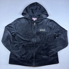 Vintage Y2K Juicy Couture Velour Track Jacket Womens Large Black Hoodie Full Zip