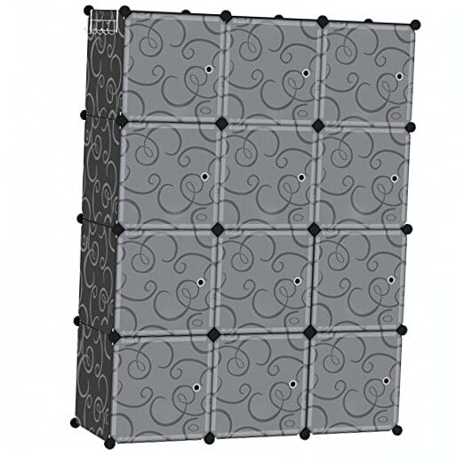 12-Cube DIY Closet Cabinet with Doors in Black