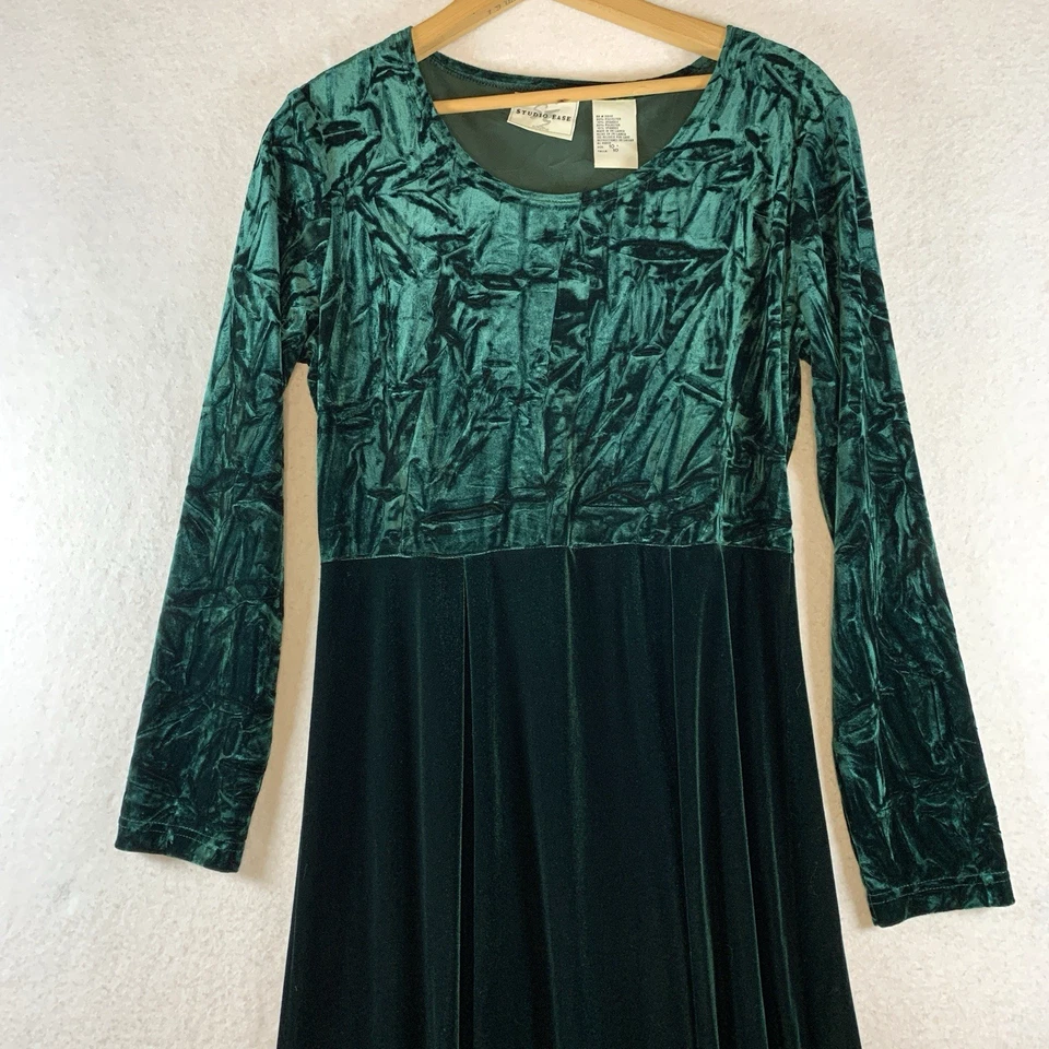 Vintage Womens Velvet Maxi Dress Sz 10 Green Holiday Event Formal Whimsigoth - Image 2 of 4