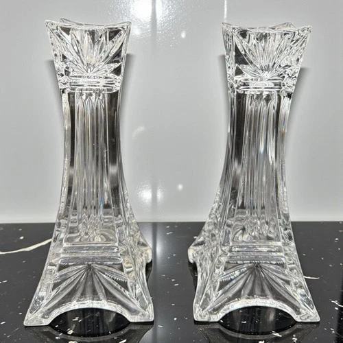 Vintage Marquis By Waterford Odyssey Clear Crystal Candle Holder 7” Set Of 2