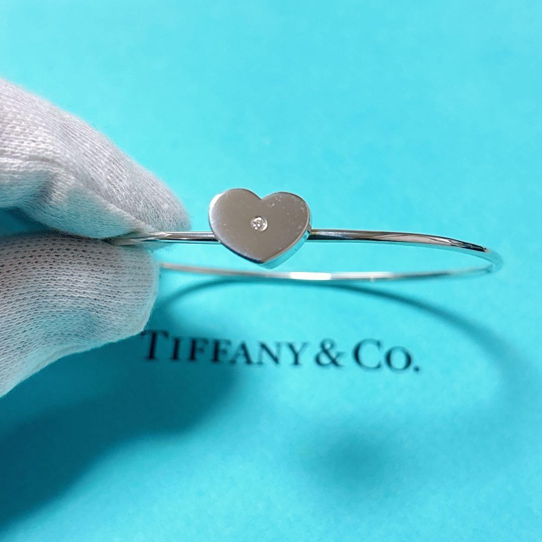 Tiffany Diamond Heart Hook Bangle Rare Vintage Bracelet 1P Jewelry
