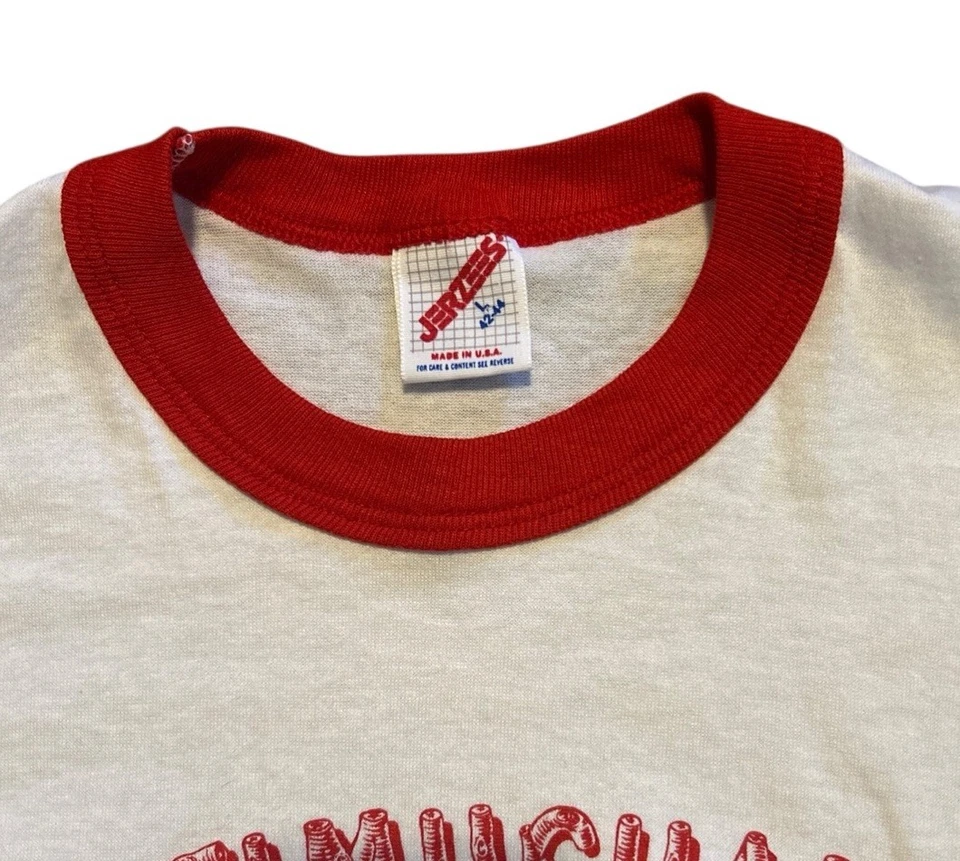 Vintage 90s Indian Head Ringer T-Shirt Size S Jerzees USA Made Timucuan Indians - Image 3 of 4