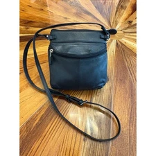 ILI New York Toronto Leather Crossbody Bag Small Black Purse Travel