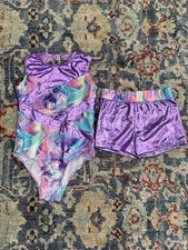 Iefiel Girls Size 6 Leotard and Shorts Dancewear Set VGUC