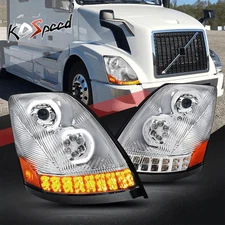 [LED DRL+Chasing Turn Signal]Dual Projector Headlights for 04-18 Volvo VN VNL