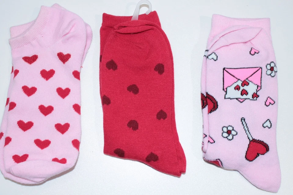 Женские сердца День святого Валентина носки 3 упаковки розовый/красный 4-10 - Изображение 2 из 4
