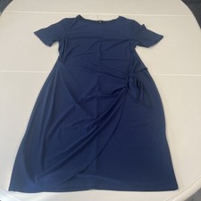 Women's Tiana B Navy Faux Wrap Dress Short Sleeve Round Neck Size M