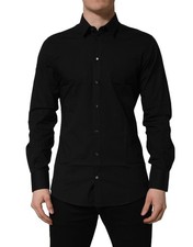 Dolce & Gabbana Black Cotton Stretch GOLD Fit Dress Men's Shirt