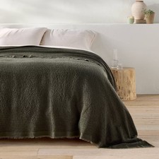 King Plus Textured Waffle Coverlet Olive Green - Casaluna