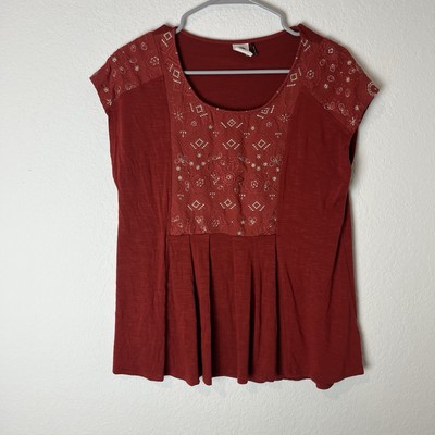 Anthropologie   akemi & kin embroidered bib top XS Red Boho Babydoll 221
