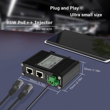 Hardened Industrial Gigabit PoE Injector 12-48VDC Input with DIN-Rail 95W PoE