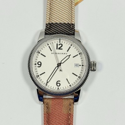 New-Burberry Utilitarian BU7824 Silver Dial Multicolor Leather