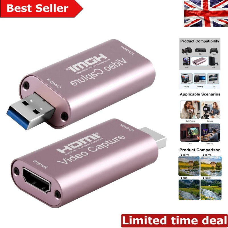 USB Video Capture Card for 4K/1080p Capture - Perfect for Gamers and Creators