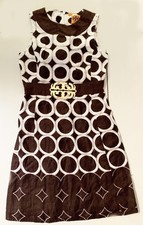Tory Burch Logo front print dress Sz 2 Brown-white