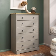 Corona Classic 5 Drawer Grey and Antique Wax Chest Of Drawers, Storage Unit