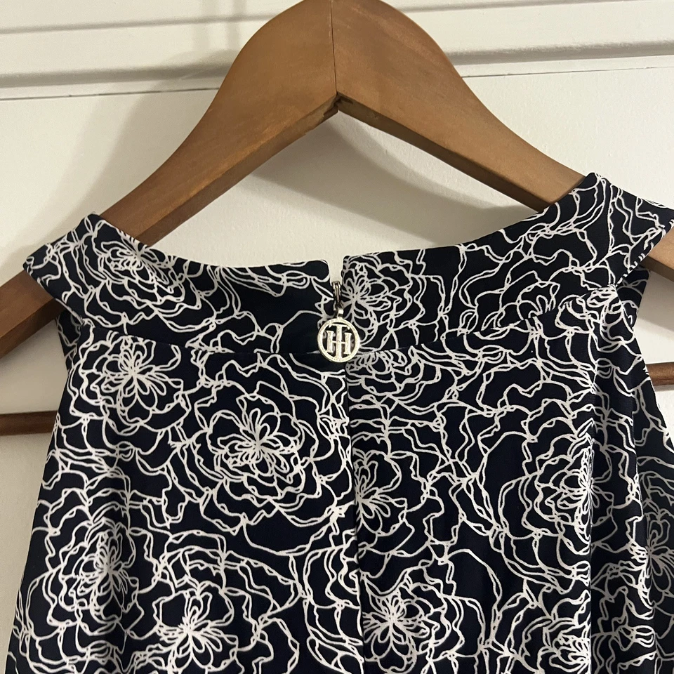 Tommy Hilfiger Dress Size 10 Navy White Floral Stretch Knit A Line Sleeveless  - Image 4 of 4