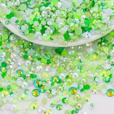 14400PCS Flatback Rhinestones Half Pearls for Crafting, 3-6mm Green Re