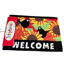 NEW Jellybean Accent Rug WELCOME Black Birds Sunflowers Indoor Outdoor 30 x20