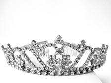 Vintage Rhinestone Tiara Crown Foil-Backed Stones Bridal Pageant Headpiece