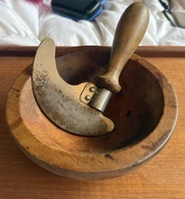 Antique 19th C. Farm Wood Bowl & Herb Chopper Nuremberg, Germany