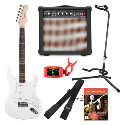 Tolle E-Gitarre in weiß mit Rundum-sorglos-Paket für den perfekten Einstieg