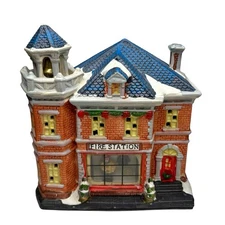 Lemax ENCHANTED FOREST Fire Station Lighted Glass Window
