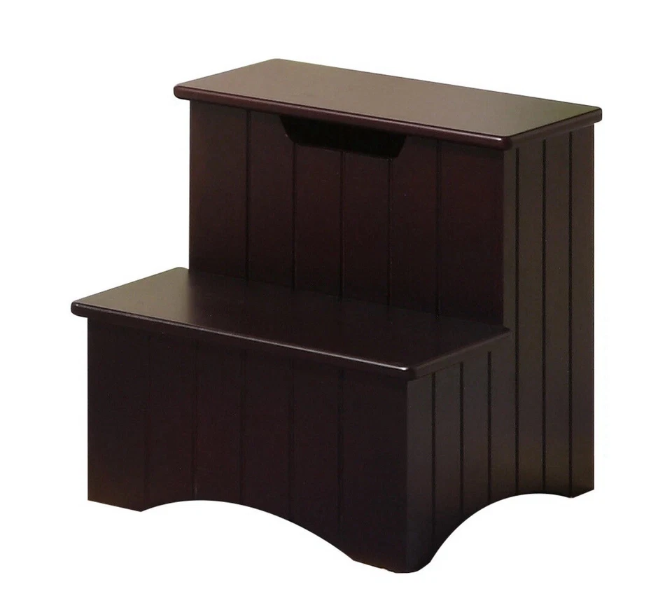 Kings Brand Furniture - Takoma Wood Bedroom Step Stool with Storage, Dark Cherry - Image 4 of 4