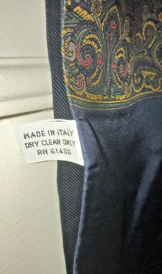 Cachecol Ópera Masculino Antigo Anos 80 100% Seda e Lã Itália Azul Marinho Ouro Vinho Azeitona EXCELENTE - Imagem 4 de 4