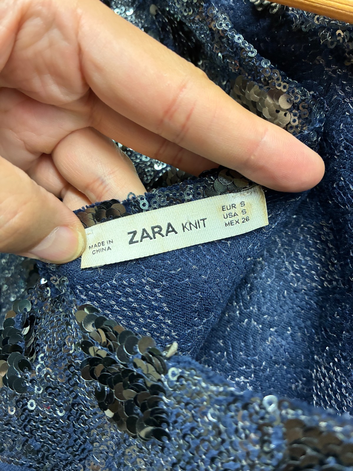 Zara Knit Sequin Tunic Top Women’s Size S Navy Blue Sparkle Party 3/4 Sleeve thumbnail 6