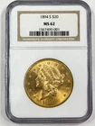 1894-S $20 Gold Liberty Head NGC MS62 Double Eagle Pre1933 San Francisco US Coin