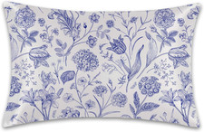 Wild Flowers Blue Satin Pillow Case King Size,Soft Pillowcases for Hair and Skin