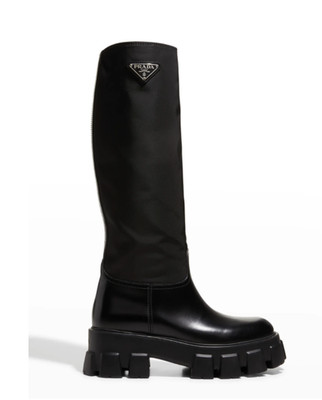 Prada Monolith Nylon Tall Riding Boots, NWT, Size 39