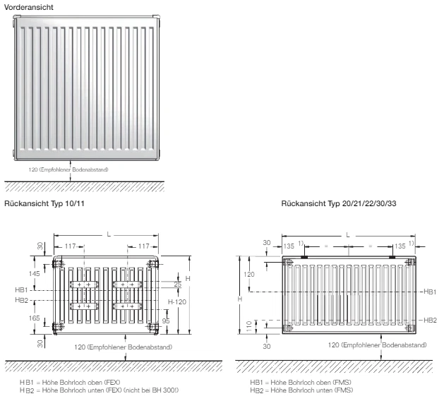 Buderus Kompakt Heizkörper H: 300 400 500 600 900 Profil Heizkörper + Halterung - Bild 4 von 4