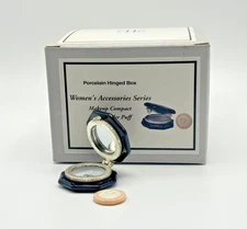 PHB Porcelain Hinged Box Compact With Powder Puff Trinket Midwest 36802 ~ New