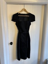 Dorothy Perkins Women's Size 12 UK Cap Sleeves Belted Midi Dress in Black