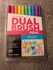 Tombow Dual Brush Pens 10 Colors Bright NIP NEW