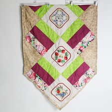 Multicolor Floral Butterfly Quilted Table Runner 36x82in - Good Condition