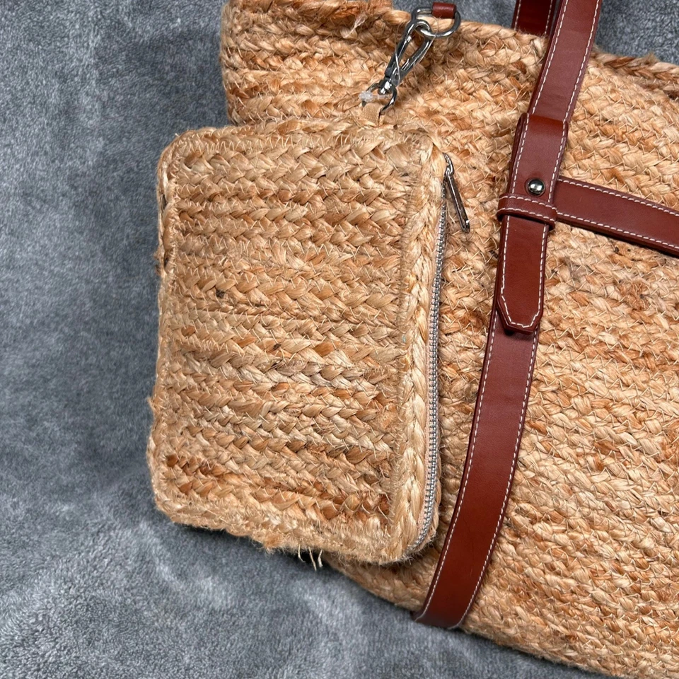 Bolso de hombro de yute tejido de alta hippie con correas de cuero y bolsa nuevo sin etiquetas Foto 2 de 4