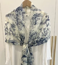 100% Silk Scarf Women neckerchief Shawl Wrap thin Floral navy blue gray JH42-1