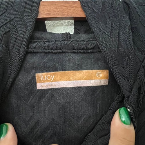 Lucy Activewear Womens Black Geometric Textured 1/4 Zip Pullover Hoodie SZ M - Picture 4 of 5