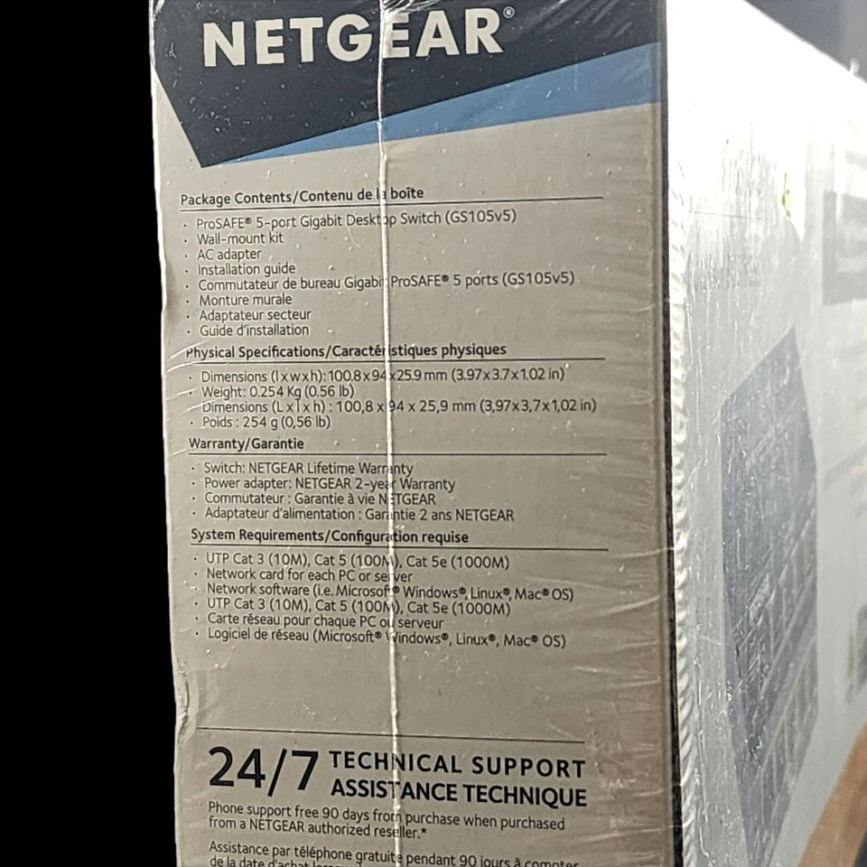 Netgear Prosafe 5 Port Gigabit Desktop Switch Ethernet Commutateur GS105 New - Image 3 of 4