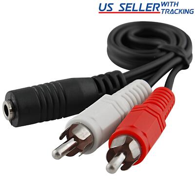 2-RCA Male Plug to 3.5mm Female Aux Audio Headphone Jack Converter Adapter Cable