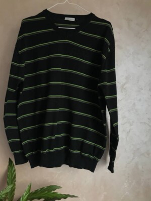 Angelo Litrico C&A Men's Cotton Striped Sweater Black Green Size 3XL