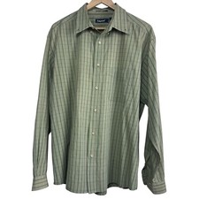 Sedgefield Men's Cotton  Polyester Blend Green Checkered Dress Shirt  Size XL