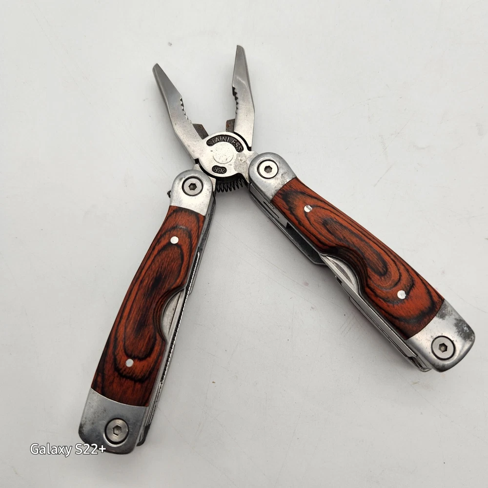 Multi Tool Plus Knife Maxam 9-in-1 Pocket Stainless Wood Handle