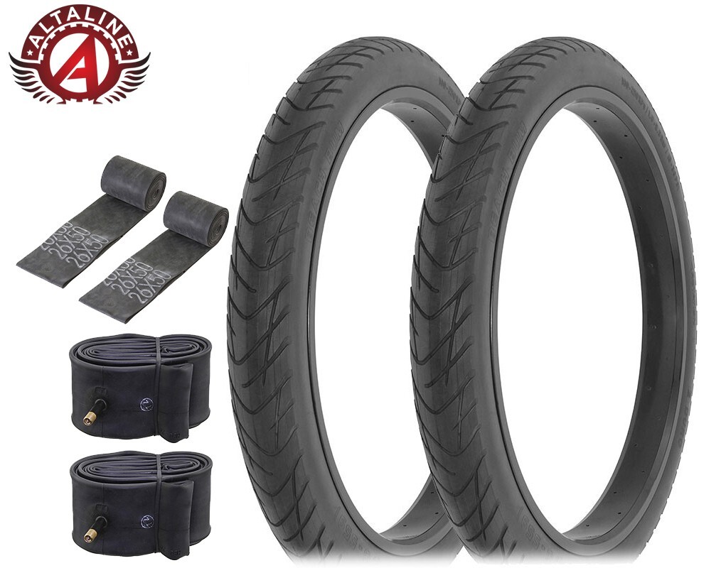 AltaLine 26" x 3.00" CRUISER SLICK Chopper TIRE BICYCLE Fat BIKE Rat Rod 6pc SET