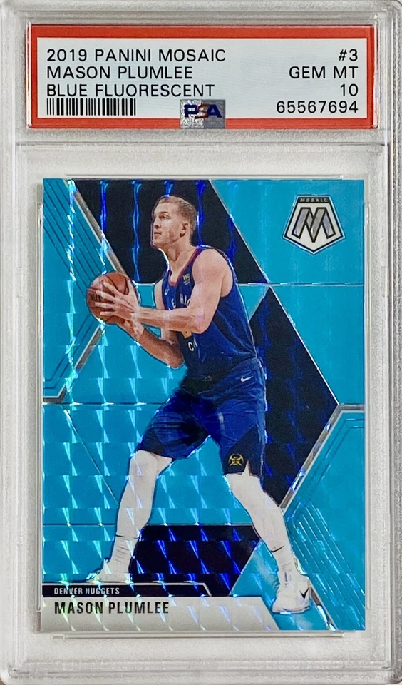 2019 Panini Mosaic #3 Mason Plumlee NBA Blue Fluorescent #12/15 PSA 10 Gem Mint - Image 3 of 4