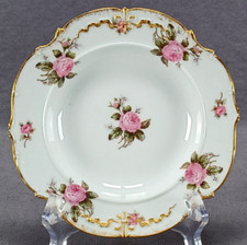 Limoges France Pink Roses  Gold 6 3/4 Inch Shallow Bowl / Dish Circa 1900-1941